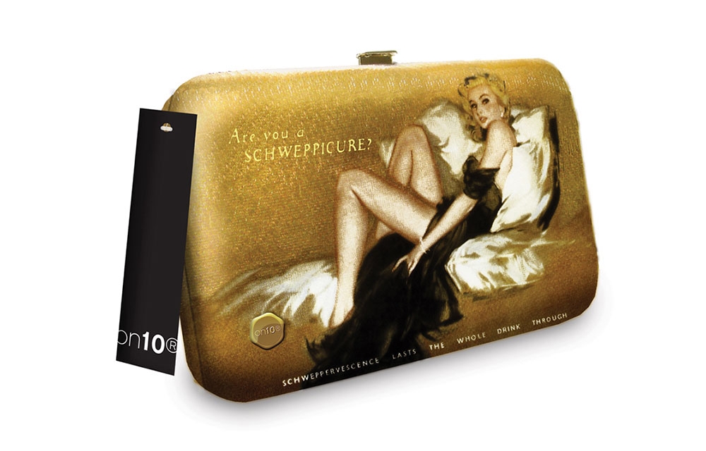 vintage artwork clutch handbag for Schweppes