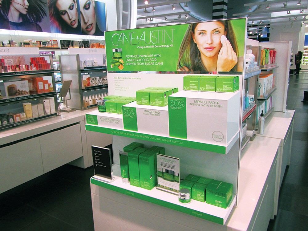 Cane+Austin point of sale endcap display at Sephora