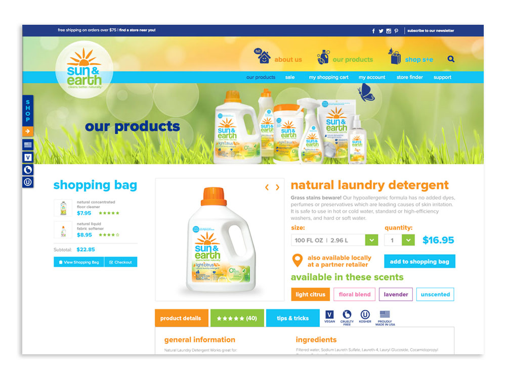 Sun & Earth: Website Product Page