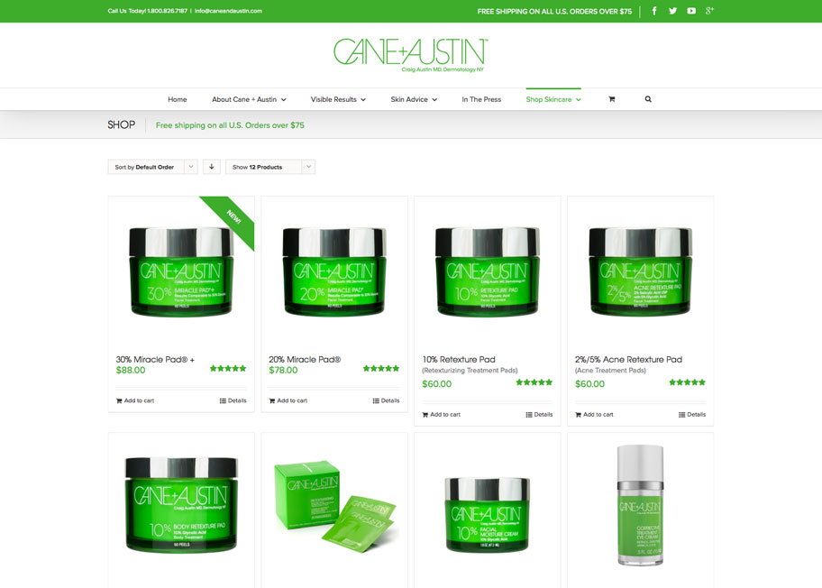Cane+Austin ecommerce shop page design and development