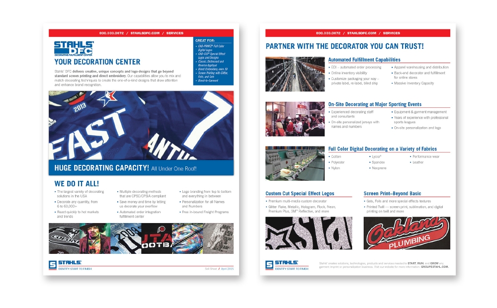 STAHLS' DFC sell sheets