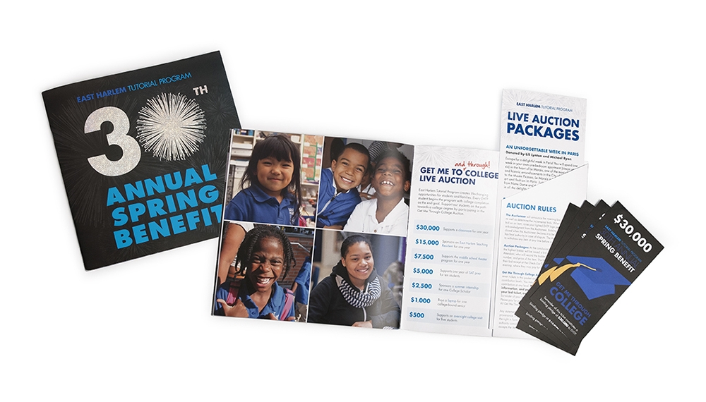 Materials for EHTP's most important fundraising event of the year, the annual Spring Benefit